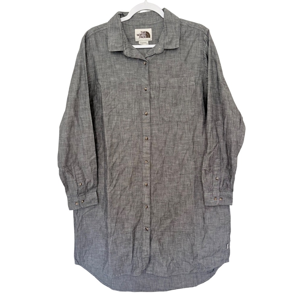 The North Face Chambray Shirt Dress Womens XL Gray Gorpcore Utility Tunic Lg Slv